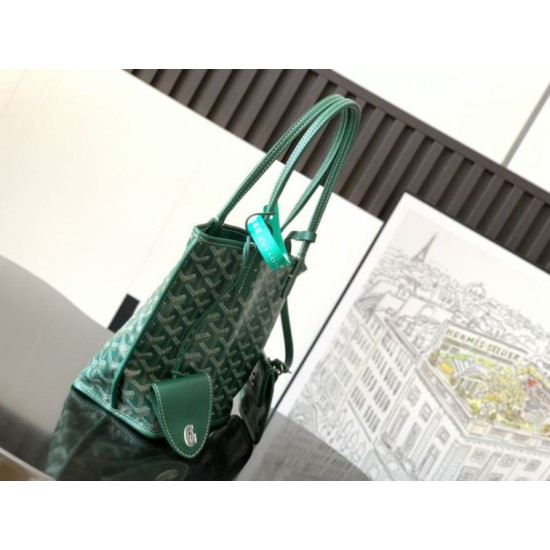 AAAAA Replica Goyard Anjou Saint Louis Mini Goyard canvas calfskin tote bag Green Fake Clone