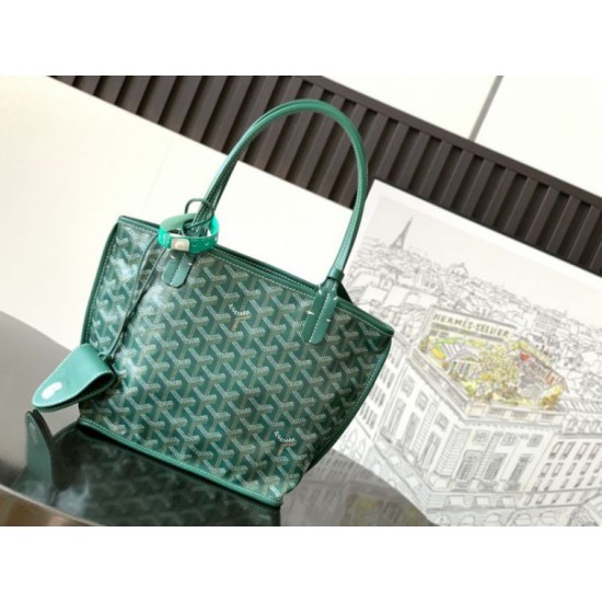 AAAAA Replica Goyard Anjou Saint Louis Mini Goyard canvas calfskin tote bag Green Fake Clone
