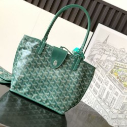 AAAAA Replica Goyard Anjou Saint Louis Mini Goyard canvas calfskin tote bag Green Fake Clone