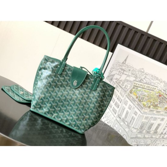 AAAAA Replica Goyard Anjou Saint Louis Mini Goyard canvas calfskin tote bag Green Fake Clone