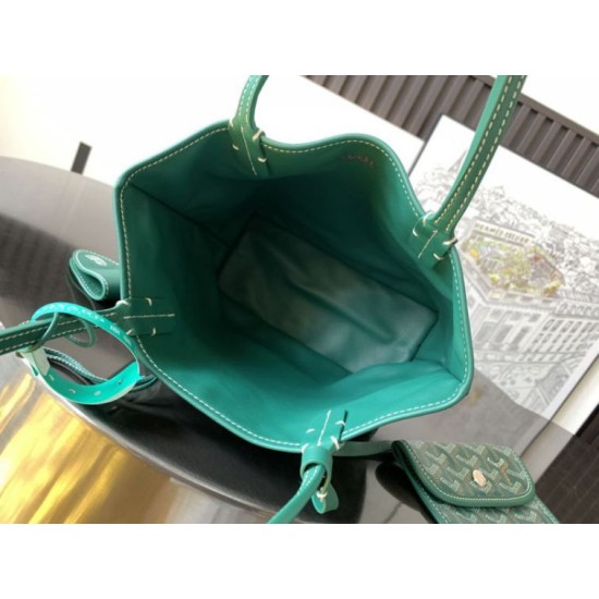 AAAAA Replica Goyard Anjou Saint Louis Mini Goyard canvas calfskin tote bag Green Fake Clone