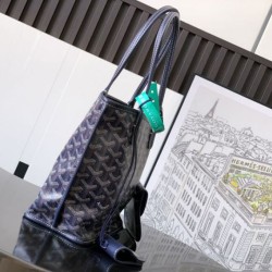 AAAAA Replica Goyard Anjou Saint Louis Mini Goyardine Canvas Calfskin Tote Bag Navy Fake Clone