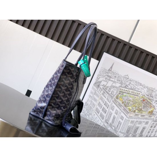 AAAAA Replica Goyard Anjou Saint Louis Mini Goyardine Canvas Calfskin Tote Bag Navy Fake Clone