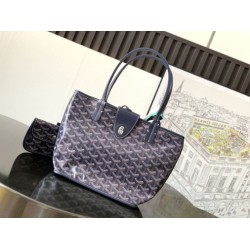 AAAAA Replica Goyard Anjou Saint Louis Mini Goyardine Canvas Calfskin Tote Bag Navy Fake Clone