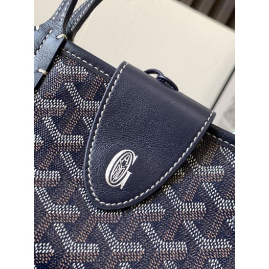 AAAAA Replica Goyard Anjou Saint Louis Mini Goyardine Canvas Calfskin Tote Bag Navy Fake Clone