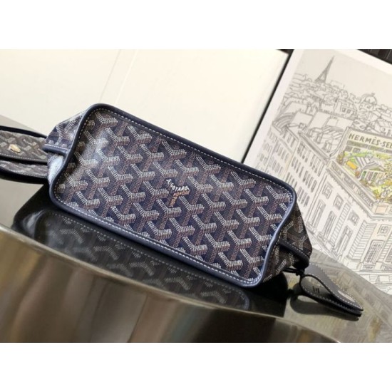AAAAA Replica Goyard Anjou Saint Louis Mini Goyardine Canvas Calfskin Tote Bag Navy Fake Clone