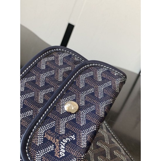 AAAAA Replica Goyard Anjou Saint Louis Mini Goyardine Canvas Calfskin Tote Bag Navy Fake Clone
