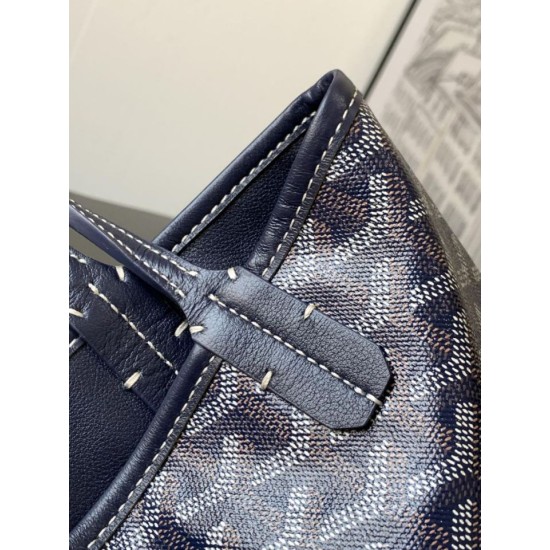 AAAAA Replica Goyard Anjou Saint Louis Mini Goyardine Canvas Calfskin Tote Bag Navy Fake Clone