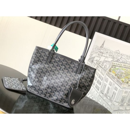 AAAAA Replica Goyard Anjou Saint Louis Mini goyardine canvas tote bag gray calf Fake Clone