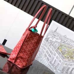AAAAA Replica Goyard Anjou Saint Louis Mini Goyard canvas calfskin tote bag Red Fake Clone