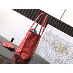 AAAAA Replica Goyard Anjou Saint Louis Mini Goyard canvas calfskin tote bag Red Fake Clone