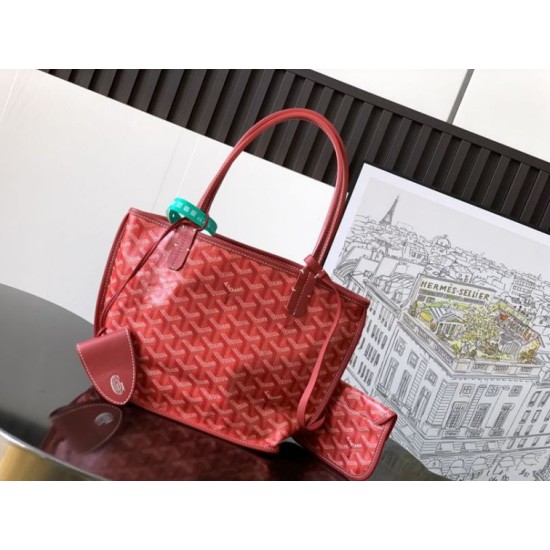 AAAAA Replica Goyard Anjou Saint Louis Mini Goyard canvas calfskin tote bag Red Fake Clone