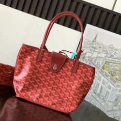 AAAAA Replica Goyard Anjou Saint Louis Mini Goyard canvas calfskin tote bag Red Fake Clone