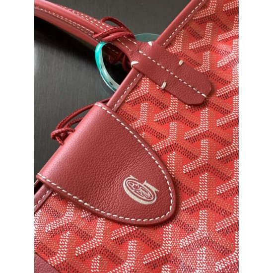AAAAA Replica Goyard Anjou Saint Louis Mini Goyard canvas calfskin tote bag Red Fake Clone