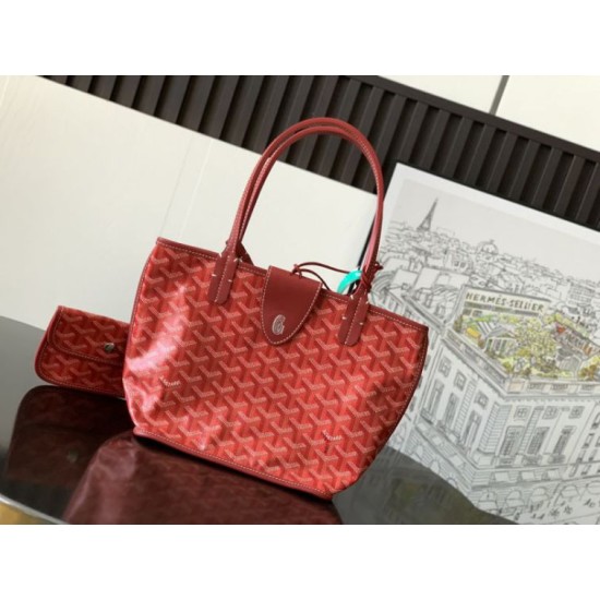 AAAAA Replica Goyard Anjou Saint Louis Mini Goyard canvas calfskin tote bag Red Fake Clone