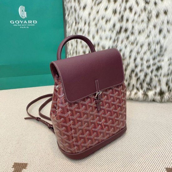 AAAAA Replica Goyard Alpin Mini Burgundy Goyardine Canvas Backpack Fake Clone