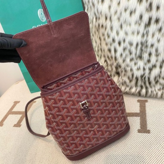 AAAAA Replica Goyard Alpin Mini Burgundy Goyardine Canvas Backpack Fake Clone