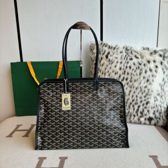 Replica Goyard Hardy PM goyardine canvas tote bag Black Knockoff Cheap AAAAA Replica Goyard Hardy PM goyardine canvas tote bag Black Fake Clone