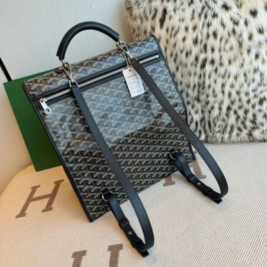 AAAAA Replica Goyard Saint Léger softshell backpack black Goyardine canvas Fake Clone