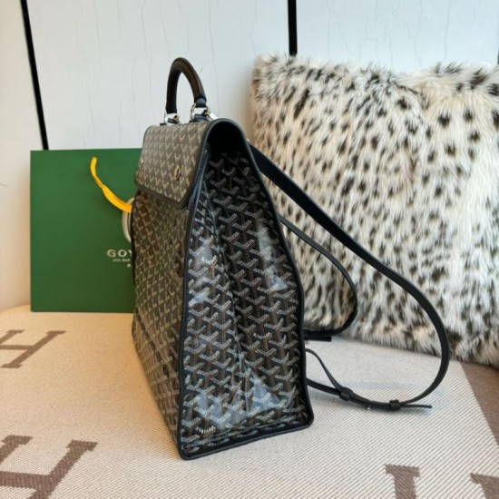 AAAAA Replica Goyard Saint Léger softshell backpack black Goyardine canvas Fake Clone