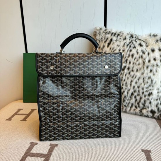 AAAAA Replica Goyard Saint Léger softshell backpack black Goyardine canvas Fake Clone