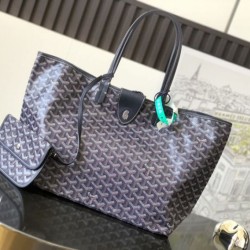 AAAAA Replica Goyard Saint Louis PM/GM Tote Bags Goyardine Coated Black Fake Clone