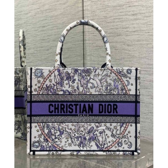 AAAAA Replica Dior Lucky Medium Dior Book Tote White with Dior Night of Dreams Motif Fake Clone