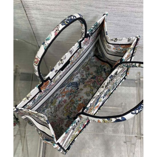 AAAAA Replica Dior Lucky Medium Dior Book Tote White with Dior Night of Dreams Motif Fake Clone