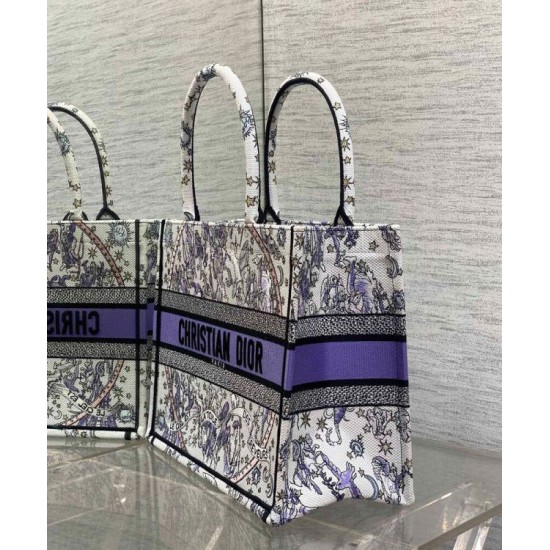 AAAAA Replica Dior Lucky Medium Dior Book Tote White with Dior Night of Dreams Motif Fake Clone