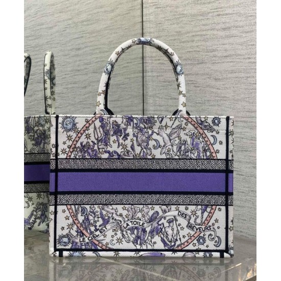 AAAAA Replica Dior Lucky Medium Dior Book Tote White with Dior Night of Dreams Motif Fake Clone