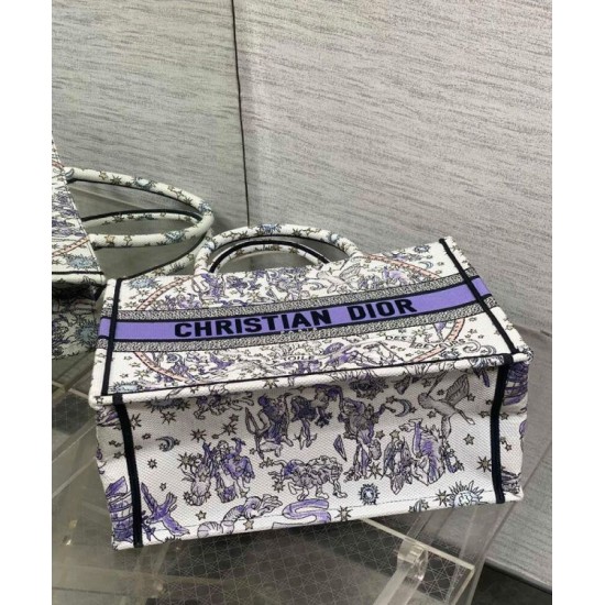 AAAAA Replica Dior Lucky Medium Dior Book Tote White with Dior Night of Dreams Motif Fake Clone