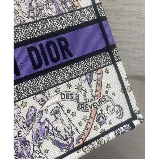 AAAAA Replica Dior Lucky Medium Dior Book Tote White with Dior Night of Dreams Motif Fake Clone