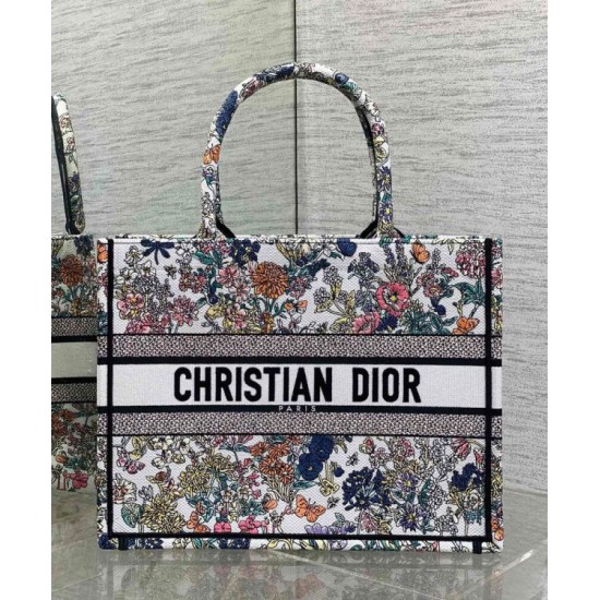 AAAAA Replica Dior Lucky Medium Dior Book Tote White with Dior Night of Dreams Motif Fake Clone