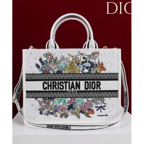 AAAAA Replica Dior Lucky Medium Dior Book Tote White Fake Clone