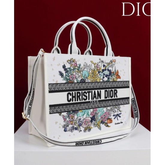 AAAAA Replica Dior Lucky Medium Dior Book Tote White Fake Clone
