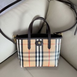 Replica Burberry Mini Reversible Bloomsbury Check Tote Bag Black/Brown Clone Cheap