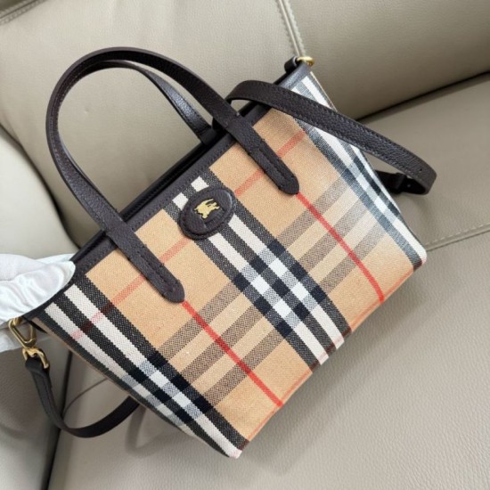 Replica Burberry Mini Reversible Bloomsbury Check Tote Bag Black/Brown Clone Cheap