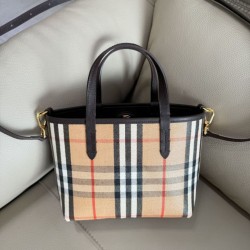 Replica Burberry Mini Reversible Bloomsbury Check Tote Bag Black/Brown Clone Cheap