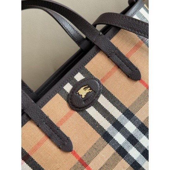 Replica Burberry Mini Reversible Bloomsbury Check Tote Bag Black/Brown Clone Cheap