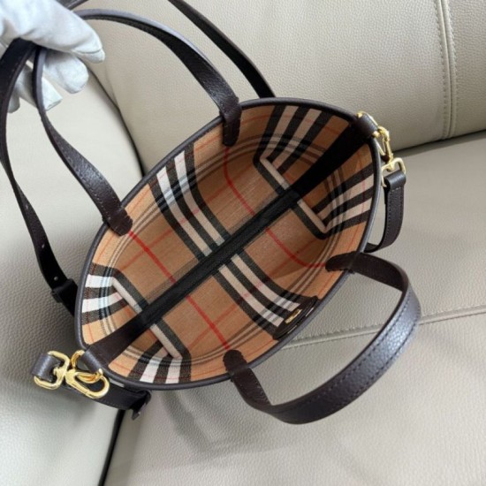 Replica Burberry Mini Reversible Bloomsbury Check Tote Bag Black/Brown Clone Cheap