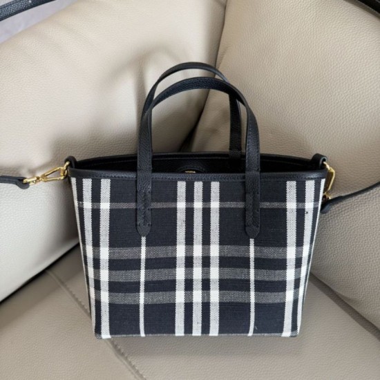 Replica Burberry Mini Reversible Bloomsbury Check Tote Bag Black/Blue Clone Cheap