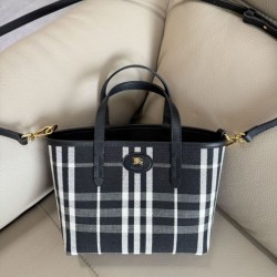 Replica Burberry Mini Reversible Bloomsbury Check Tote Bag Black/Blue Clone Cheap