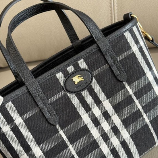 Replica Burberry Mini Reversible Bloomsbury Check Tote Bag Black/Blue Clone Cheap