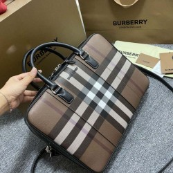 Replica Burberry Ainsworth Check Briefcase Dark Birch Brown Clone Cheap