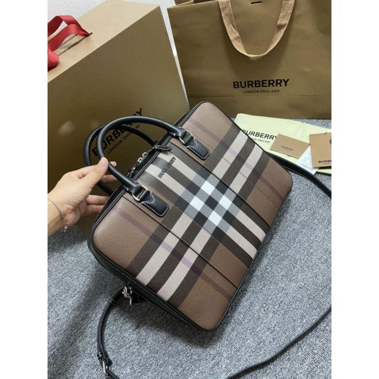 Replica Burberry Ainsworth Check Briefcase Dark Birch Brown Clone Cheap