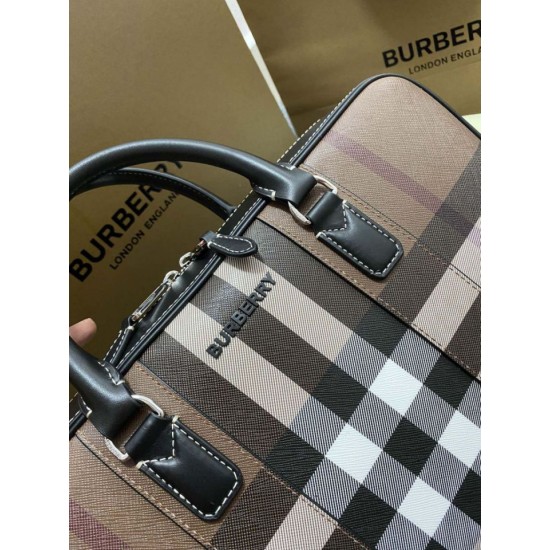 Replica Burberry Ainsworth Check Briefcase Dark Birch Brown Clone Cheap
