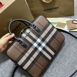 Replica Burberry Ainsworth Check Briefcase Dark Birch Brown Clone Cheap