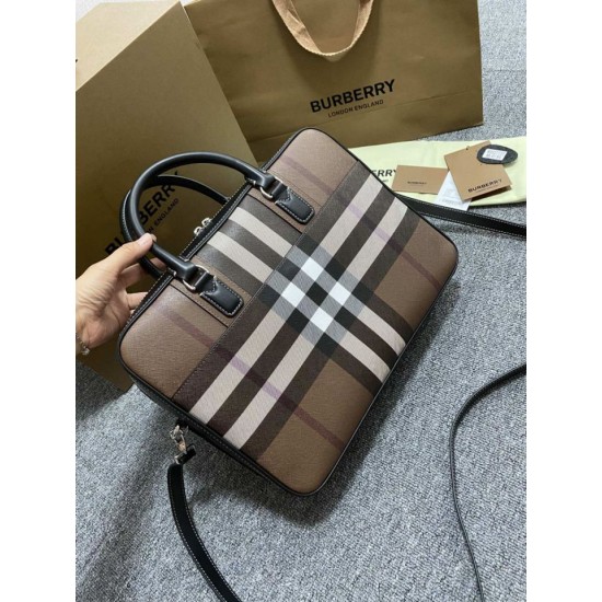 Replica Burberry Ainsworth Check Briefcase Dark Birch Brown Clone Cheap