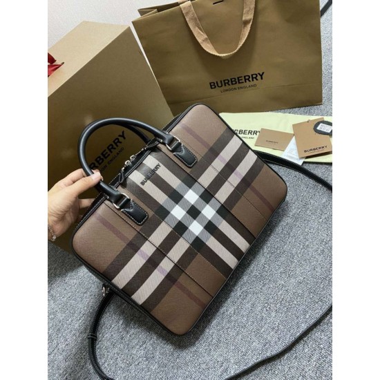 Replica Burberry Ainsworth Check Briefcase Dark Birch Brown Clone Cheap
