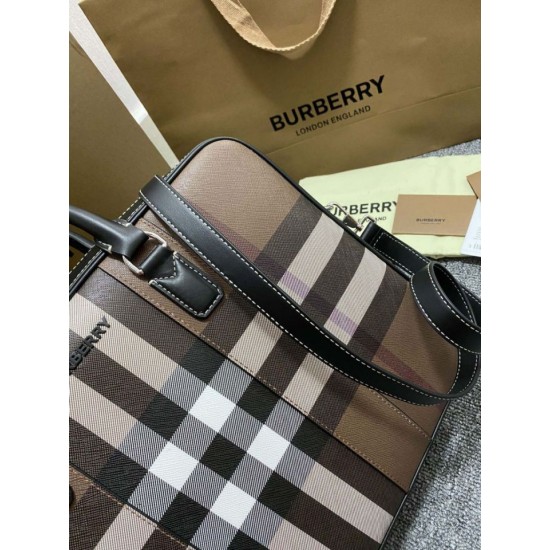 Replica Burberry Ainsworth Check Briefcase Dark Birch Brown Clone Cheap